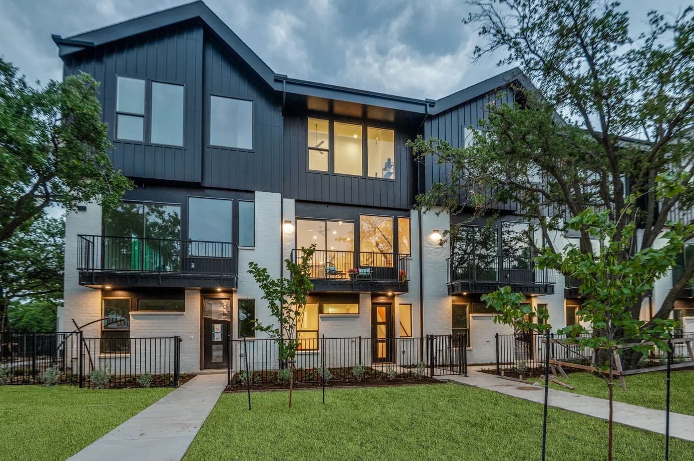 Addison Reserve townhomes at dusk